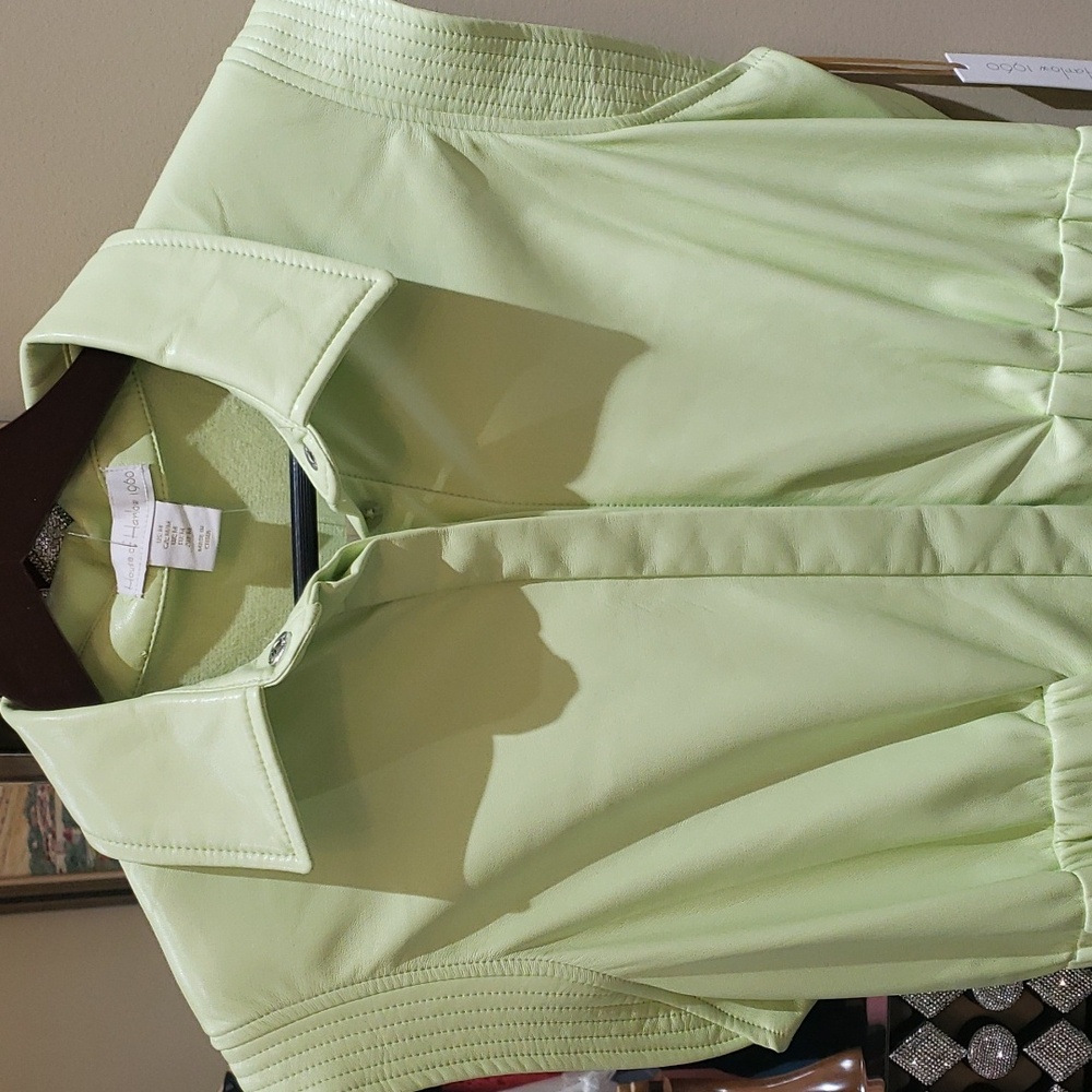 Nwt House of Harlow Lime green faux leather dress medium &small - Picture 9 of 13